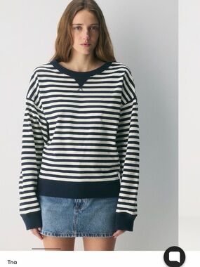 Aritzia Navy and White Striped Sweatshirt